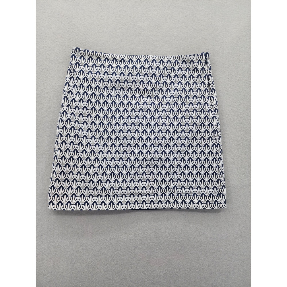 Talbots Petite Navy White Geometric Fan Print Mini Skirt Size 8P Cotton Stretch